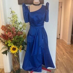 Women’s Filipiniana Royal Blue Satin with Slit Dress Small to Large